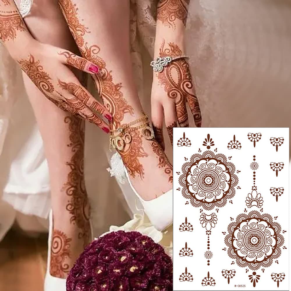 Brown Temporary Tattoo Stickers 8 Sheets Henna Stickers Exquisite Lace Mandala Waterproof Fake Tattoos stickers Parties Decoration Suppliers Flower Design for Women Arm Legs Body Art Party Decorations