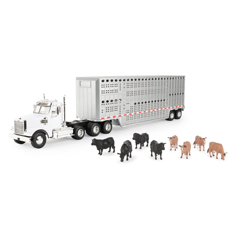 ERTL Freightliner 1:32 Scale 122SD Semi with Cattle Trailer and Cows, Farm Toy for Kids, 3 Years and Up