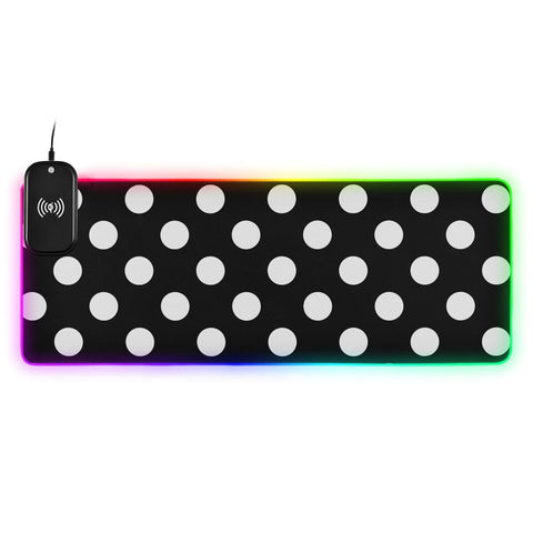 Black White Polka Dots Wireless Charging Mouse Pad for Mobile Phone Extra Large Gaming Mousepad with 13 Lighting Modes Mouse Mat for MacBook PC Laptop Desk Office Home Gaming