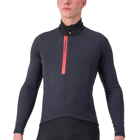Castelli Men's Entrata Thermal Jersey, Long Sleeve Zip Up Fleece Insulated Base Layer for Winter Road Cycling I Gravel Biking - Light Black/Red - 3X-Large