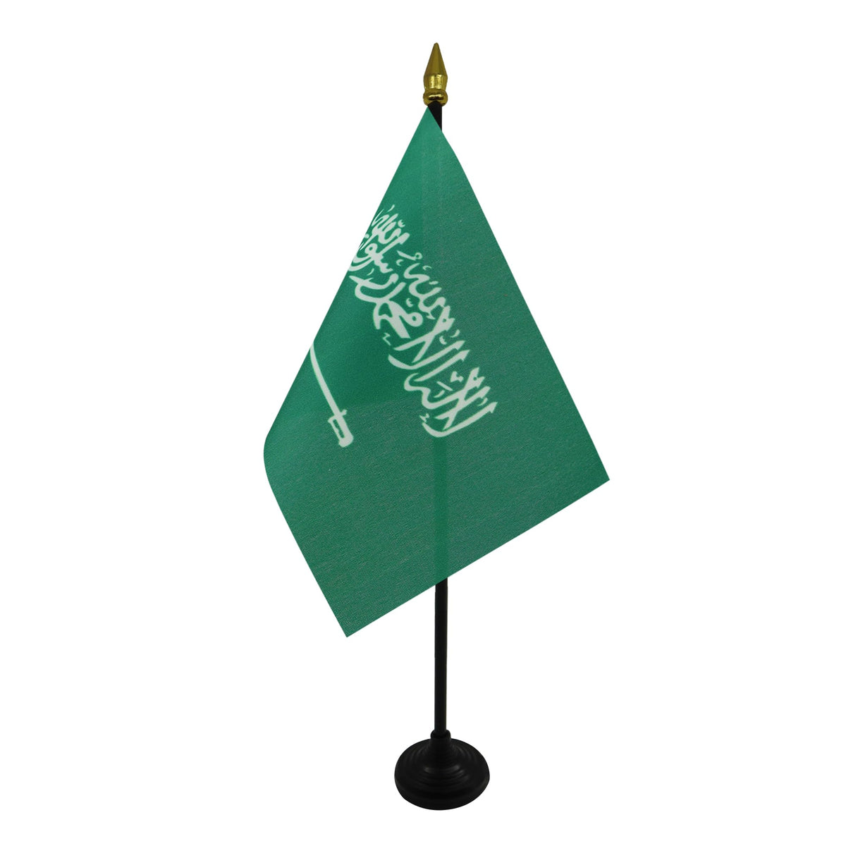 Saudi Arabia Table Flag 4'' x 6'' - Saudi Arabian Desk Flag 15 x 10 cm - golden spear top- AZ FLAG