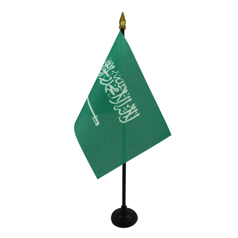 Saudi Arabia Table Flag 4'' x 6'' - Saudi Arabian Desk Flag 15 x 10 cm - golden spear top- AZ FLAG
