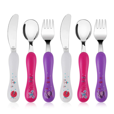 Lehoo Castle Children's Cutlery Set, 6pcs Stainless Steel Toddler Cutlery Kids Cutlery Flatware for Girls, Incudes 2 x Spoons, 2 x Forks, 2 x Knives