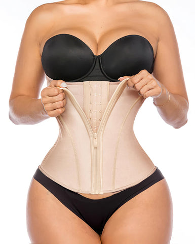 YIANNA Waist Trainer for Women Latex Underbust Tummy Control Waist Cincher Corset Hourglass Body Shaper Zipper and Hooks,YA2231-Beige-2XL