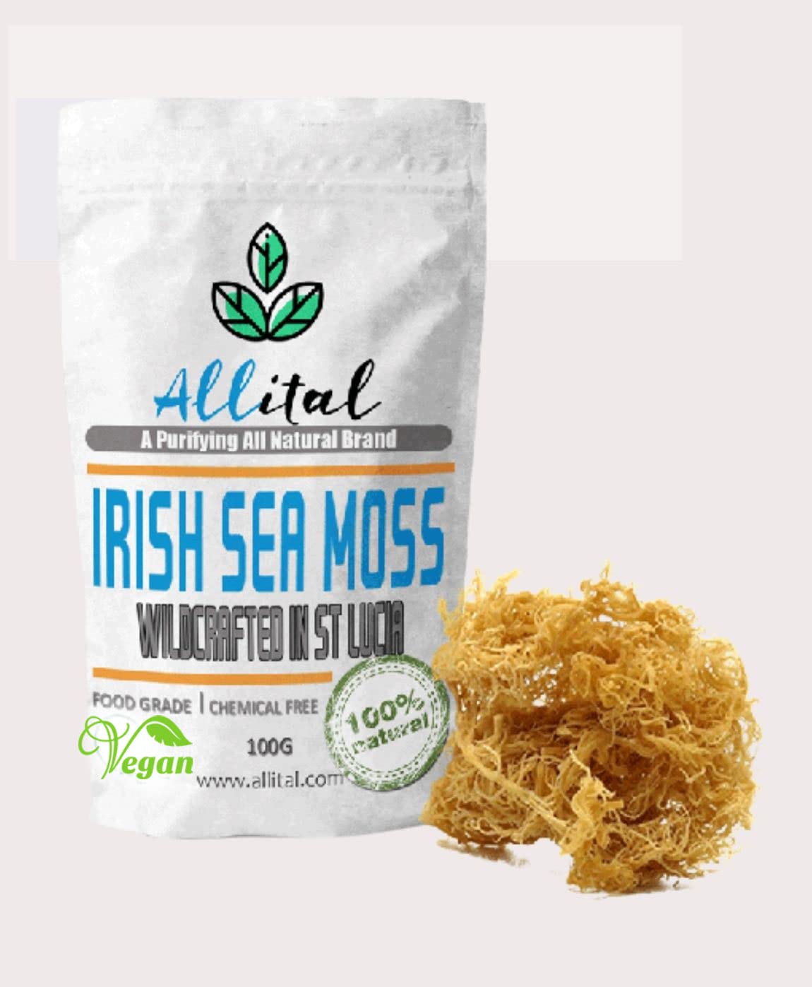 Sea Moss - Raw Wildcrafted St Lucian, 100G Gold Irish SeaMoss, Organic Vegan Non GMO, Full of Minerals, Great for Smoothies, Soups, Salads