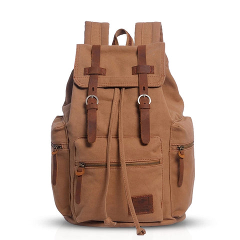 FANDARE Vintage Backpack Canvas Daypacks School Bag Outdoor Hiking Rucksack College Bookbag Teenager Travel Field Pack Large Knapsack Durable Infantry Pack for Women Men Yellow