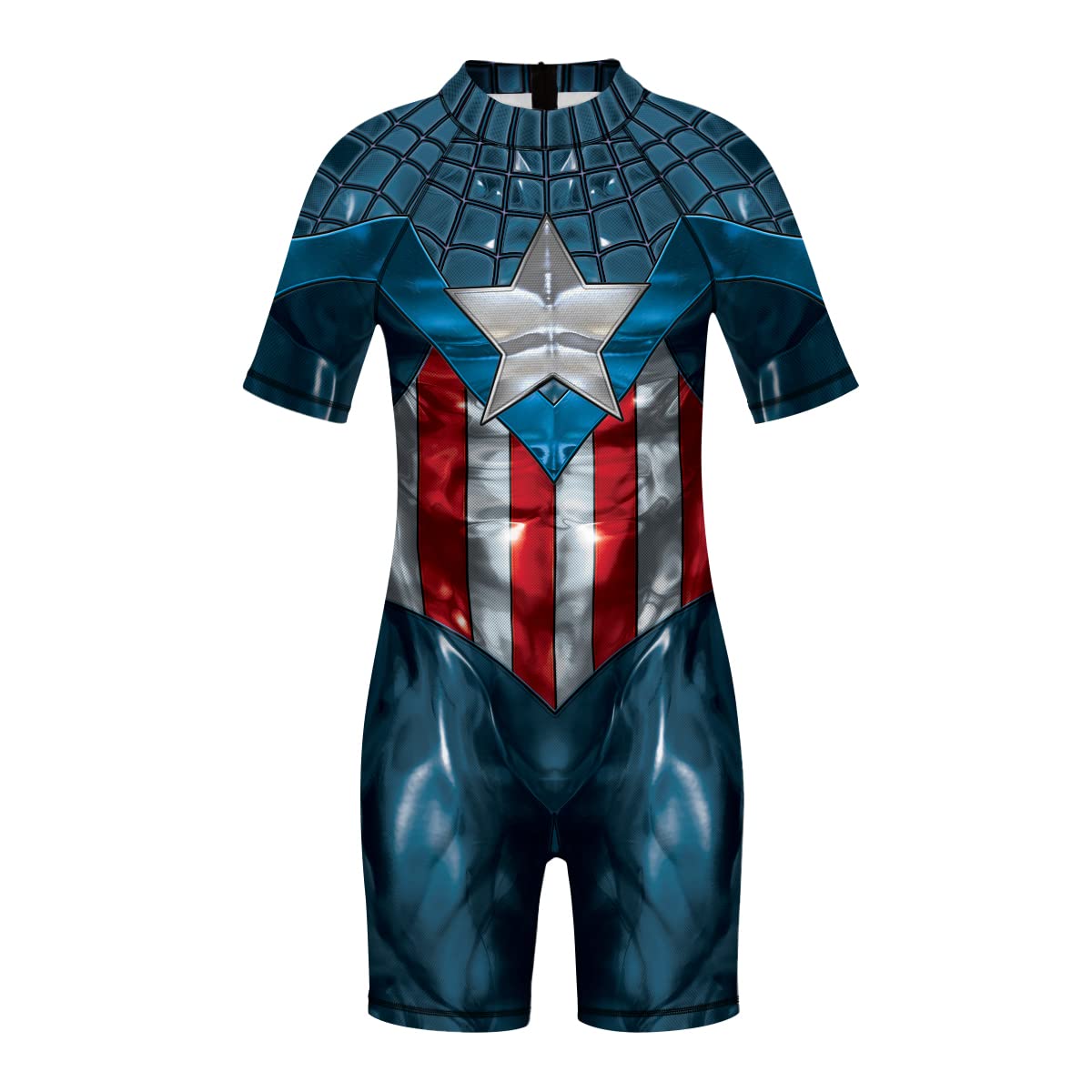 Plustrong Kids Girls Boys 3D Print One Piece Swimsuits Short Sleeve Rashguard Shirts Bathing Suit 5-12 Years(Superhero 018,L(9-10 Years)