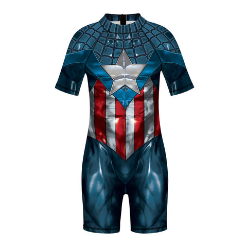 Plustrong Kids Girls Boys 3D Print One Piece Swimsuits Short Sleeve Rashguard Shirts Bathing Suit 5-12 Years(Superhero 018,L(9-10 Years)