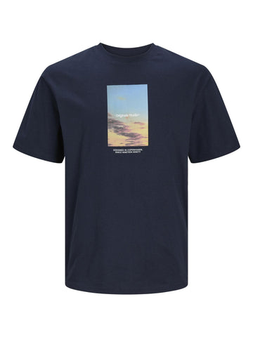 JACK & JONES Men's Jorvesterbro Picture Tee Ss Crew Neck Ln T-Shirt, Blue, M