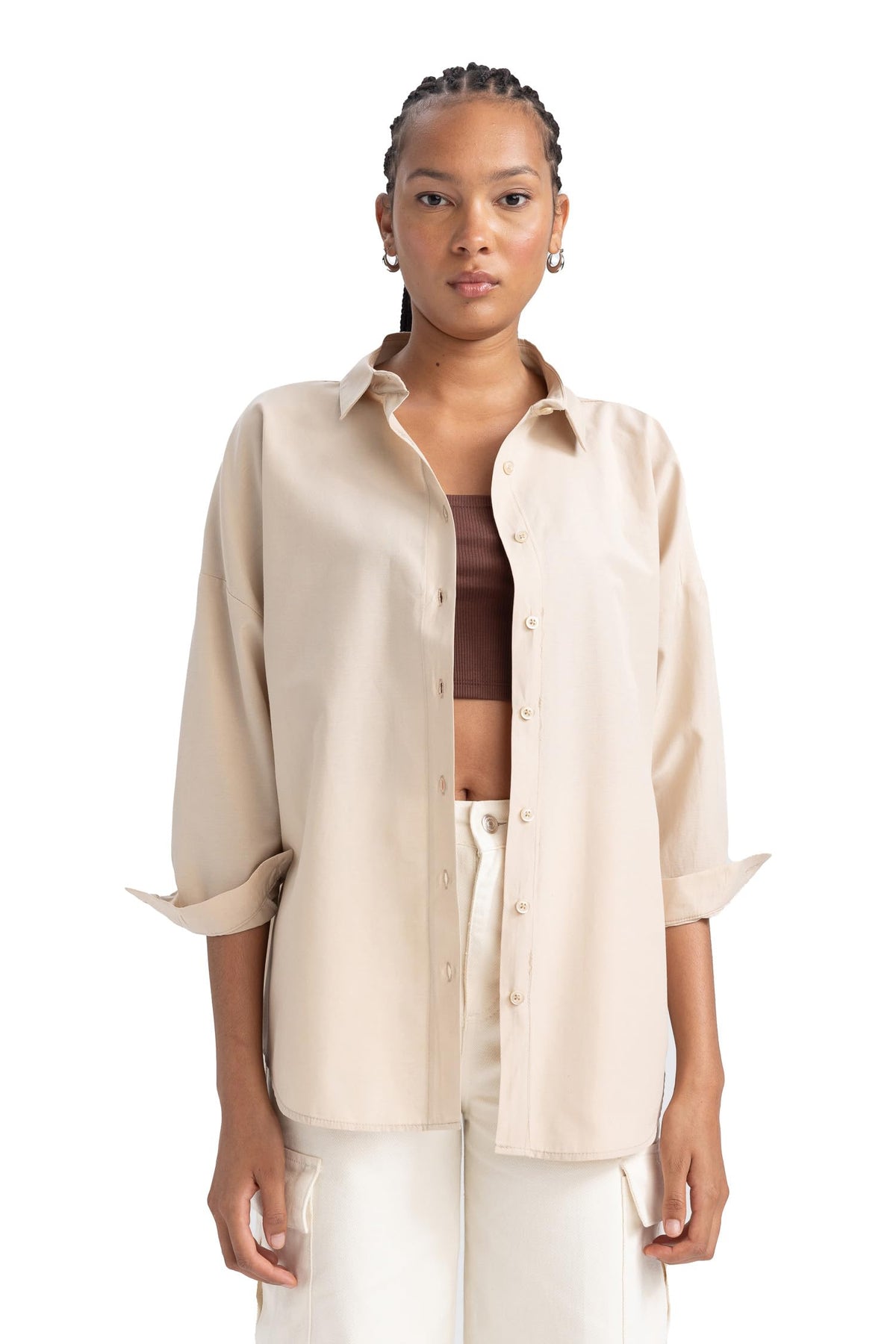 DeFacto Women's B0659ax Tunic Shirt, Beige, XS