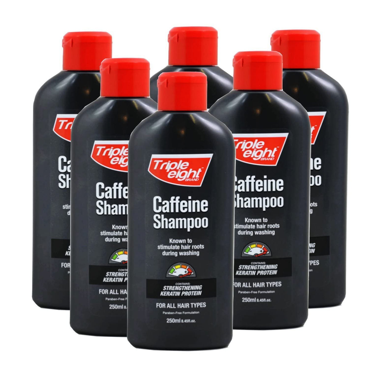 Triple Eight Caffeine Shampoo for All Hair Types 250ml, White, 1500 millilitre, (Pack of 6)