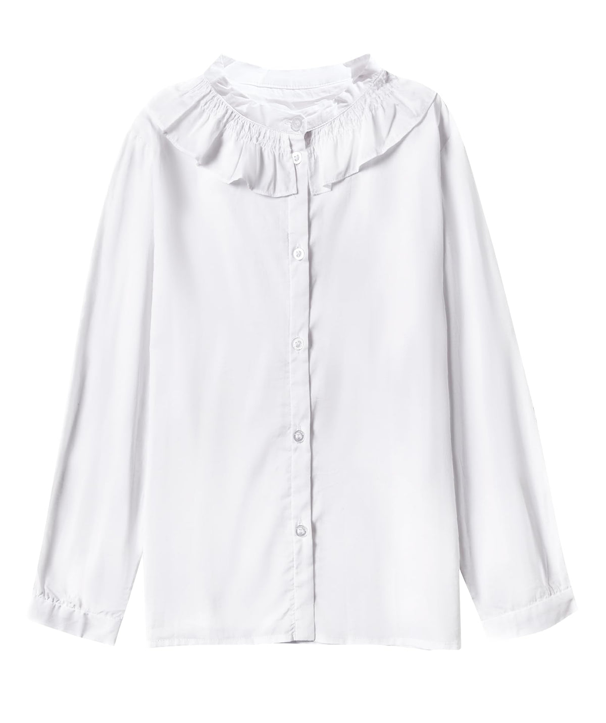 SOLOCOTE Girls White Blouse Ruffle Long Sleeve Button Down Shirts Princess Cotton Loose Soft Tops Spring and Summer, SLN9011 11-12 White