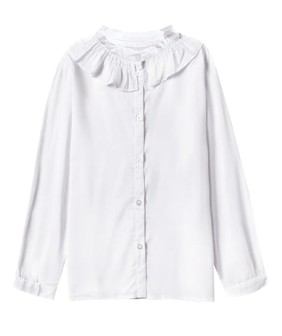 SOLOCOTE Girls White Blouse Ruffle Long Sleeve Button Down Shirts Princess Cotton Loose Soft Tops Spring and Summer, SLN9011 11-12 White