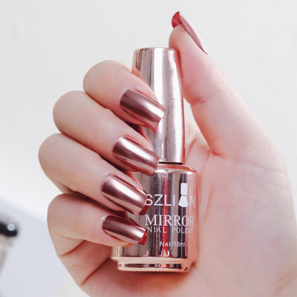 18 ml Metal Nail Polish Mirror Effect - Mirror Nail Polish Chrome Nail Polish - Mirror Effect High Gloss Gel Manicure Nail Polish - Durable Not Removable (Champagne Pink 02)