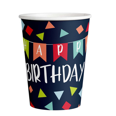 amscan 9909817 Cup A Reason To Celebrate, Pack of 8, 250 ml, Paper, Disposable, Happy Birthday, Children's Birthday