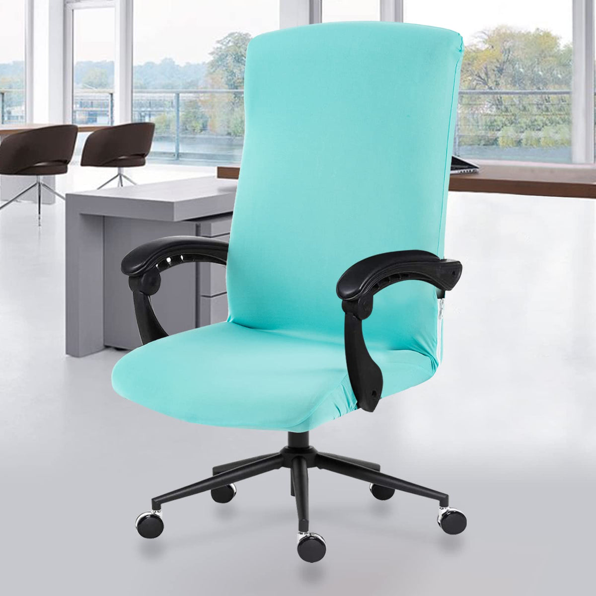 Elastic Computer Chair Cover with Durable Zipper - Protective Removable Washable Universal Office Desk Chair Seat Slip Cover - Stretchy Soft Anti-dust Desk Chair Seat Protector for Dogs, Cats, Pets