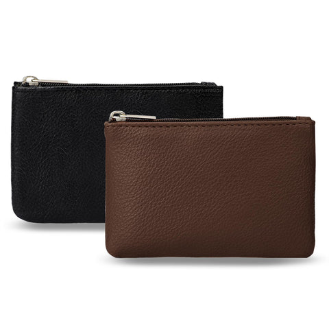 2 Pack Coin Purse, Portable PU Leather Coin Purse with Zipper Coin Purse Mini Change Purse Small Coin Purse for Women Credit Card Folded Bills ID Key Headset Lipstick(Black&Coffee)