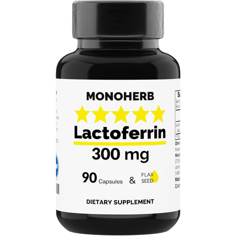 MONOHERB Lactoferrin 300 mg per Capsule - 90 Vegetarian Capsules - Made in USA
