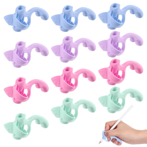 AOZUO 12PCS Pencil Hand Grips for Kids Handwriting, Pencil Holder Finger Posture Correction Pencil Gripper Pen Rubber Loop Training Aid Learning Tool for Writing Beginner Office School