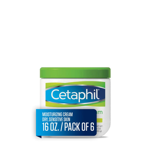 Cetaphil Moisturizing Cream for Very Dry/Sensitive Skin, Fragrance Free, 16 Ounce, Pack of 6