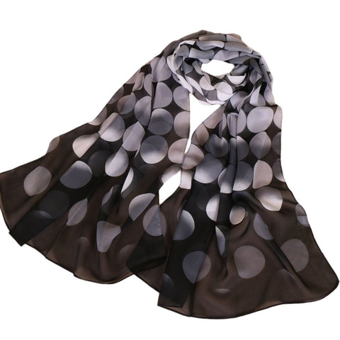 LMVERNA Women Floral Scarves Chiffon Flowers Birds Printed Scarf polka dot scarfs (Black+White)