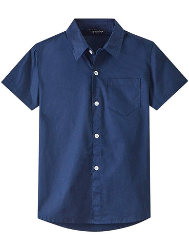 Spring&Gege Toddler Boys' Short Sleeve Dress Shirts Formal Uniform Woven Solid, Navy Blue, 4 Years