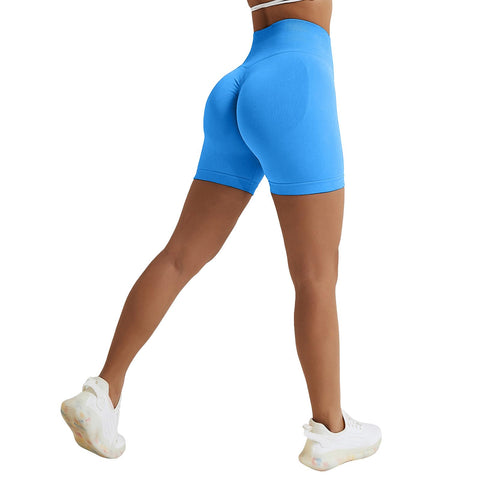 Vertvie High Waisted Gym Shorts Women Booty Scrunch Shorts Seamless Stretch Tummy Control Workout Yoga Shorts Leggings (Klein Blue,Small)