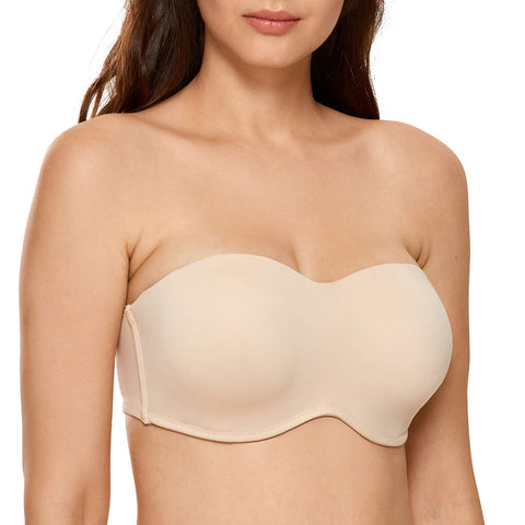 DELIMIRA Women's Strapless Bra Minimizer Seamless Underwire Unlined Bandeau for Big Bust Beige 36D
