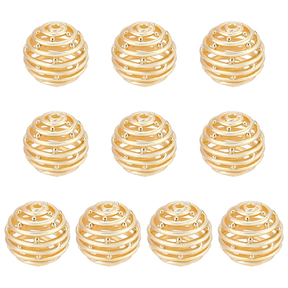BENECREAT 10 PCS Real 18k Gold-Plated Honeycomb Brass Bead Hollow Filigree Spacer Bead, Filigree Hollow Bead, Used for DIY Jewelry Production and Other Crafts, 0.6x0.7x0.6 Inch