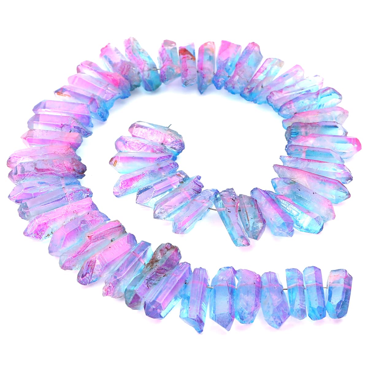 BEADIA Blue/Purple Titanium Coated Crystal Quartz Spike Point Stick Beads Rough 0.6"-0.8" for Jewelry Making 15 Inch/Strand
