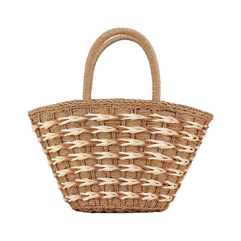 Straw Bag Women Rattan Woven Shoulder Handbag Summer Beach Bag Top Handle Big Capacity Travel Tote (Camel)