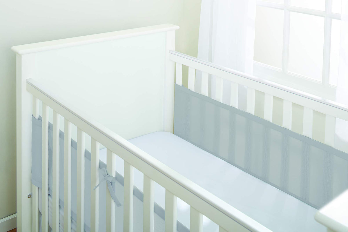 BreathableBaby Breathable Mesh Cot Liner - Classic Collection - Grey - Fits Solid End Cots - Anti-Bumper
