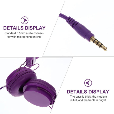 SOLUSTRE Wired Music Headset Over The Ear Headphones 3. 5mm Earphone Heavy Bass Earphone Wired Headphones for Kids Computer Gifts Game Headphone Over Ear aldult mp3 Player Purple Plastic 3D