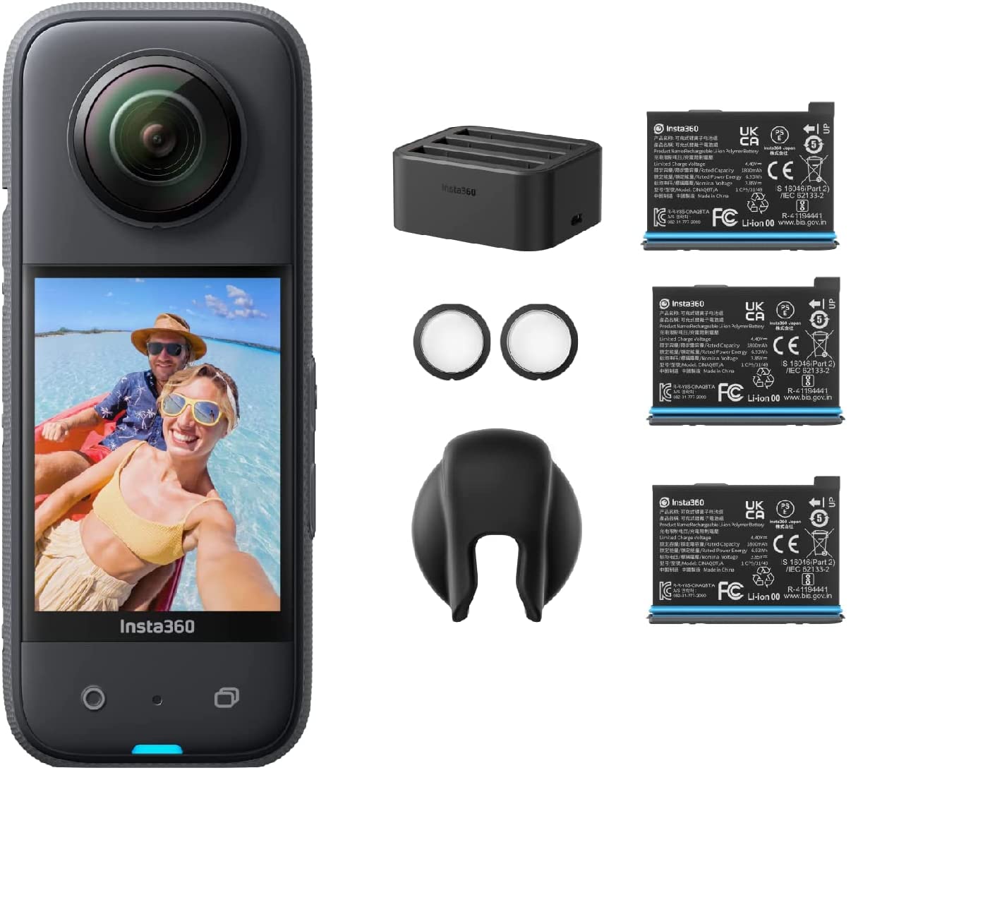 Insta360 X3 Waterproof 360 Action Camera 1/2" 48MP Sensors 5.7K 360 HDR Video 72MP 360 Photo, 4K Single-Lens Stabilization, 2.29" Touchscreen, AI Editing, Battery Kit, Lens Cap and Lens Guards