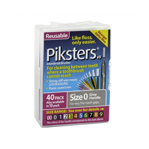 Piksters Interdental Brushes (40 Pack, Size 0 (Grey))
