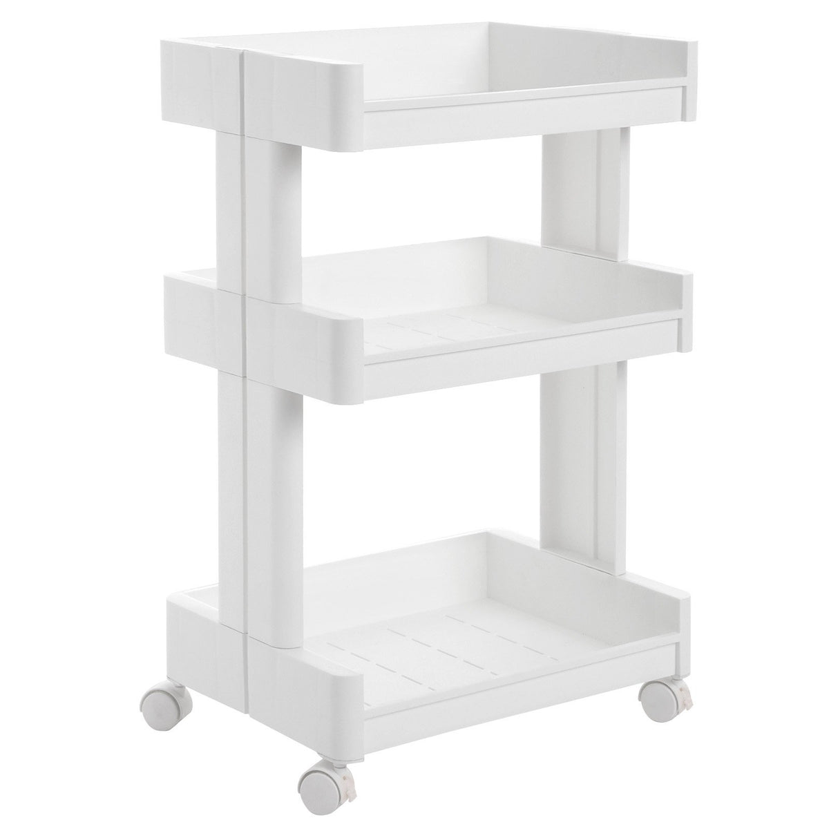 SONGMICS 3-Tier Plastic Rolling Cart PP Storage Trolley with Castors for Kitchen Bathroom Utility and Organisation Cart White KSC01WT