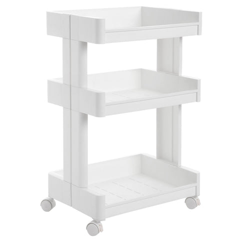 SONGMICS 3-Tier Plastic Rolling Cart PP Storage Trolley with Castors for Kitchen Bathroom Utility and Organisation Cart White KSC01WT