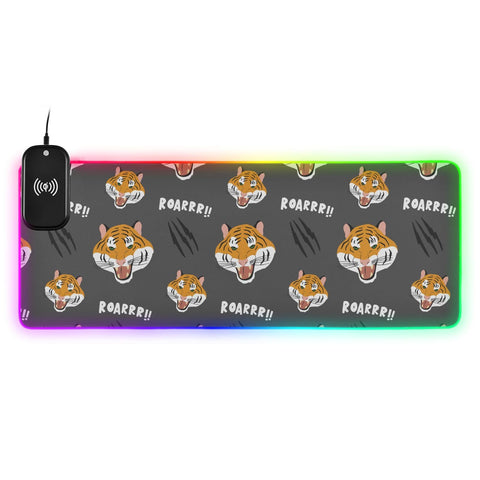 Cute Tiger Gray Wireless Charging Mouse Pad for Mobile Phone Extra Large Gaming Mousepad with 13 Lighting Modes Extended Desk Mat for Office Home Gaming MacBook PC Laptop Desk