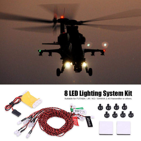 RC Flashing Light, 8 LED Lighting System Kit Simulation Flashing Lights for RC Airplane Helicopter Deformation model