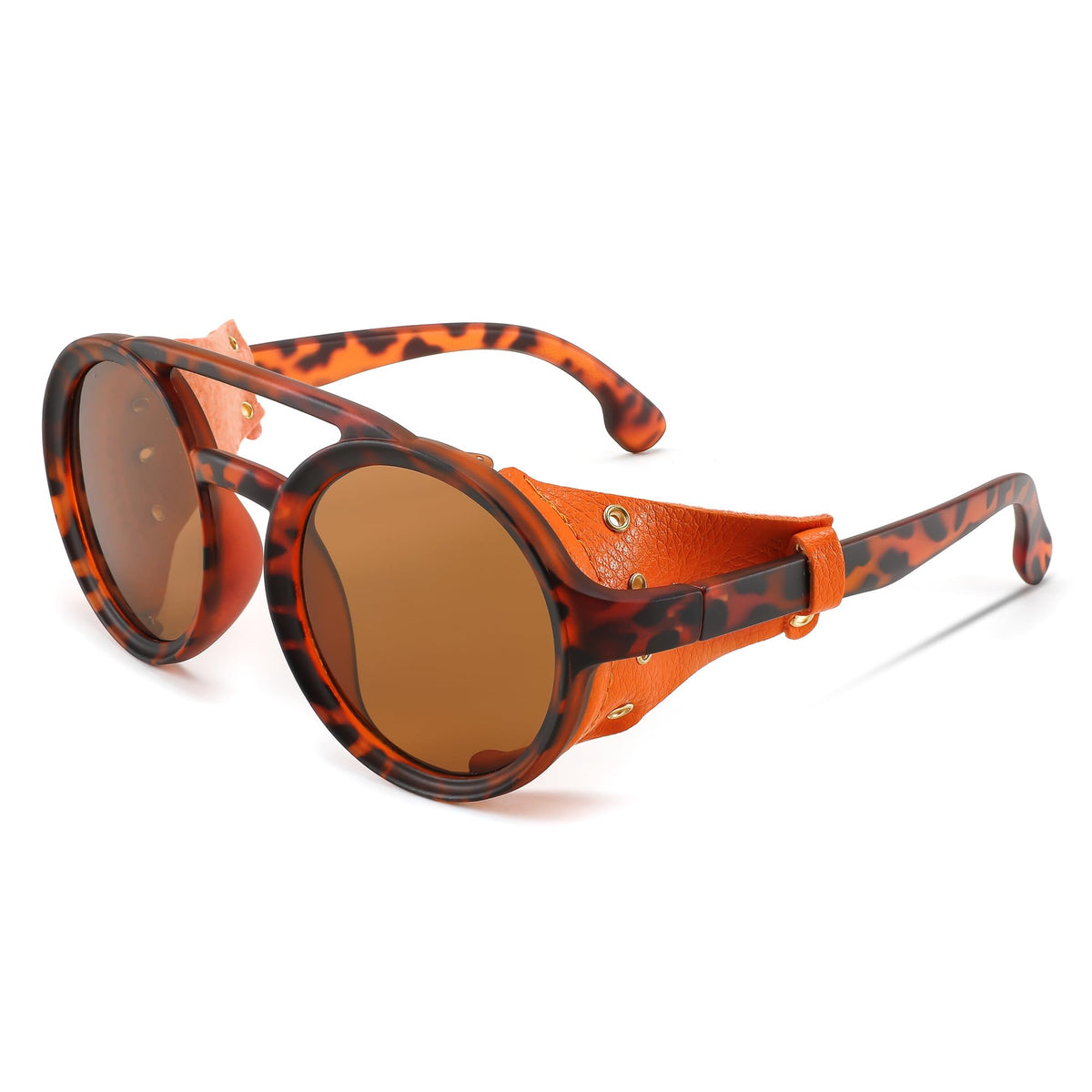 FEISEDY Retro Round Steampunk Sunglasses Women Men Vintage Eyewear Light Plastic Frame with Leatherwear B2532Ã¢â‚¬Â¦