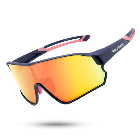 ROCKBROS Polarized Sunglasses for Men Women UV Protection Cycling Sunglasses (Bule Pink)