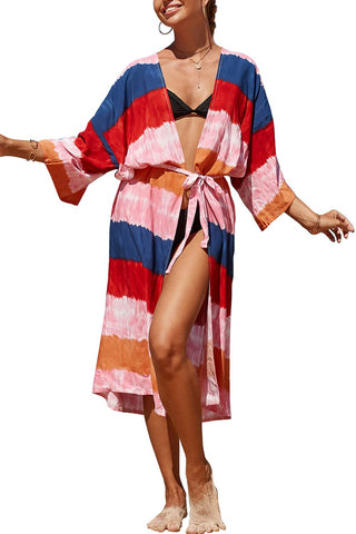 YouKD Women's Summer Cardigan Maxi Bohemian Dress Beach Bikini Coverup Robe Long Kimono One Size