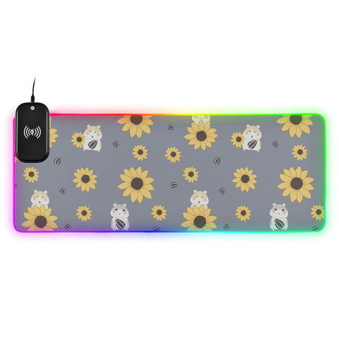 Cute Sunflower Hamster Wireless Charging Mouse Pad for Mobile Phone Extra Large Gaming Mousepad with 13 Lighting Modes Keyboard Mat for Gaming MacBook PC Laptop Desk Office Home