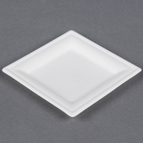 Amscan Sugar Cane Square Plates - 6.5" - White - Pack of 22