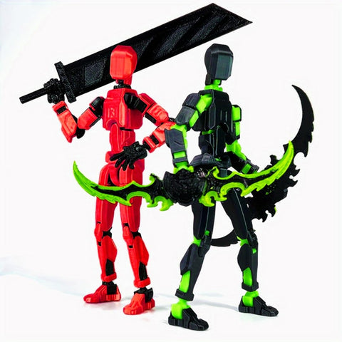(Assembly Completed) T13 Action Figure Set, Titan 13 Robot Action Figure 3D Printed robo 13 Action Figure,for Collectors Desktop Decorations, Black Green/Red Black ((Black Green)+(Red Black))