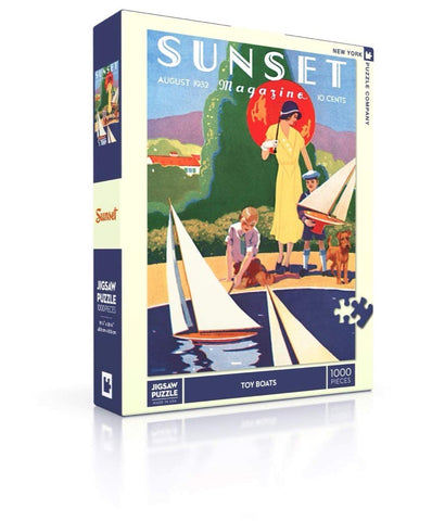New York Puzzle Company - Sunset Magazine Toy Boats - 1000 Piece Jigsaw Puzzle for Adults