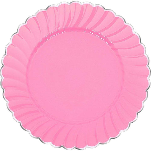 Amscan Scalloped Premium Plastic Plates with Metal Trim Spring Party Reusable Tableware (10Piece), New Pink, 10". Party Supplies