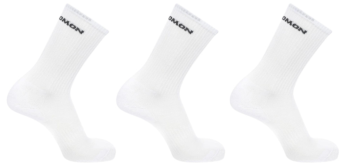 Salomon Flow Crew 3 Pack Unisex Socks,Trail Running Hiking, Stays in Place, Protective Comfort, and Cushioning, White, 5.5 - 7