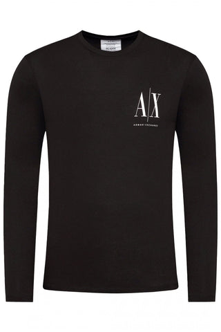 Armani Exchange Men's Long Sleeves, Front Print Logo T-Shirt, Black, Small