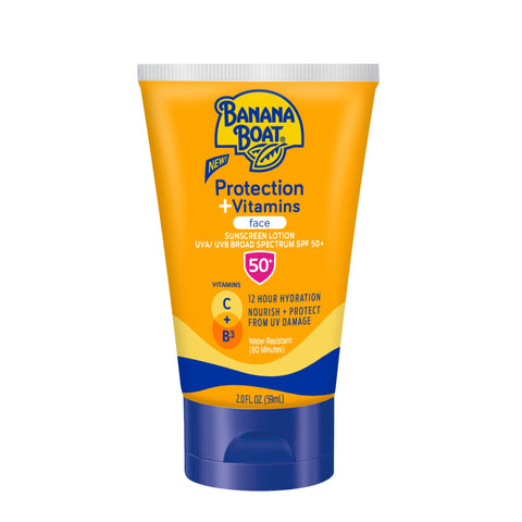 Banana Boat Protection + Vitamins Sunscreen for Face SPF 50 | Travel Size Sunscreen with Vitamin C & Niacinamide for Face | Banana Boat Fragrance-Free Face Sunscreen with Niacinamide, 2 oz.